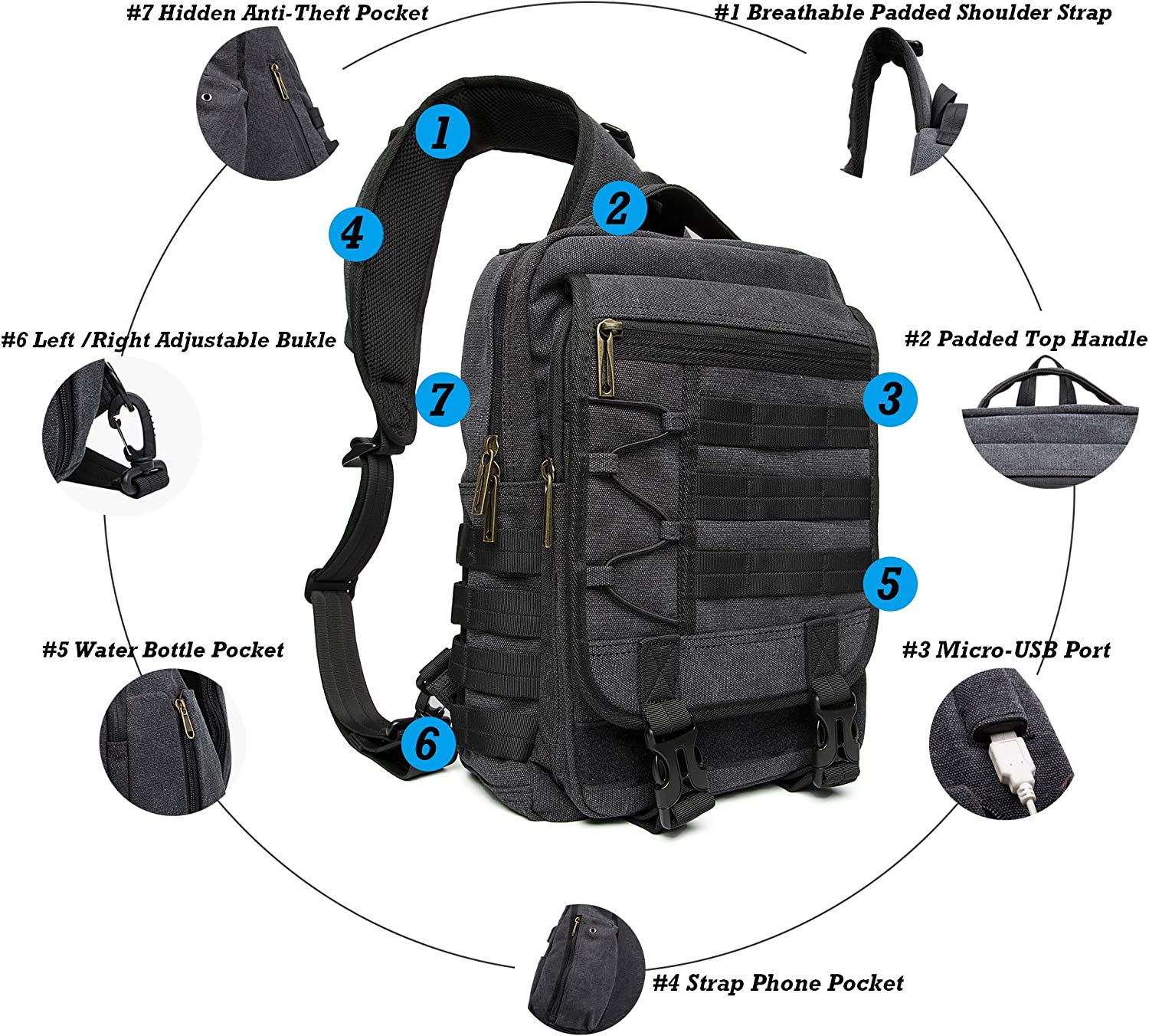 Nicgid Sling Bags Chest Shoulder Backpacks， 13.3'' 14.1'' Laptop Backpack Crossbody Messenger Bag Travel Outdoor Men Women - Image 3